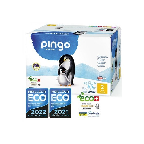 PINGO COUCHES ÉCOLOGIQUES JETABLES MINI JUMBO TAILLE 2 (3-6KG) 2X42 COUCHES