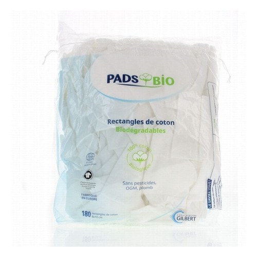 GILBERT PADS BIO 180 RECTANGLES DE COTON 8X10CM