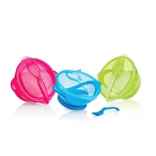 Nûby Assiette profonde PP 300ml avec ventouse, cuillière et couvercle +9 mois Réf : ID5419