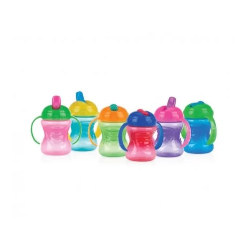 NUBY Gobelet en PP à Anses et Bec rigide et fermeture à clik couvercle 240ml  +6mois -ID10302