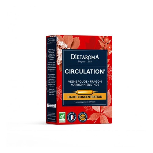 Dietaroma CIRCULATION* Vigne rouge, marronnier d'Inde, fragon bio  20 ampoules
