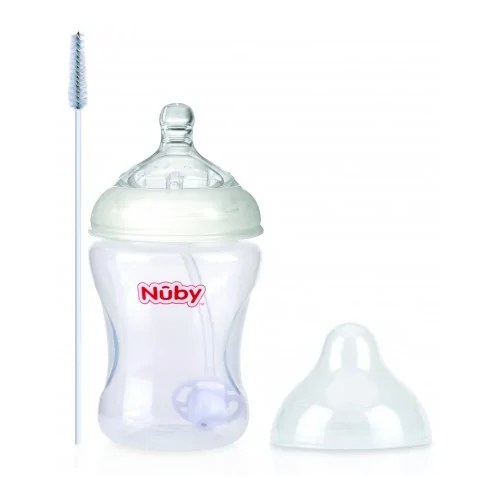 NUBY Biberon Anti-Reflux et Anti-Colique col large avec hoquet à paille 360° 240ml  - 0m+ ID1143