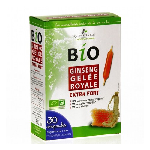 3 chênes Ginseng Gelée Royale BIO EXTRA FORT  30 AMPOULES