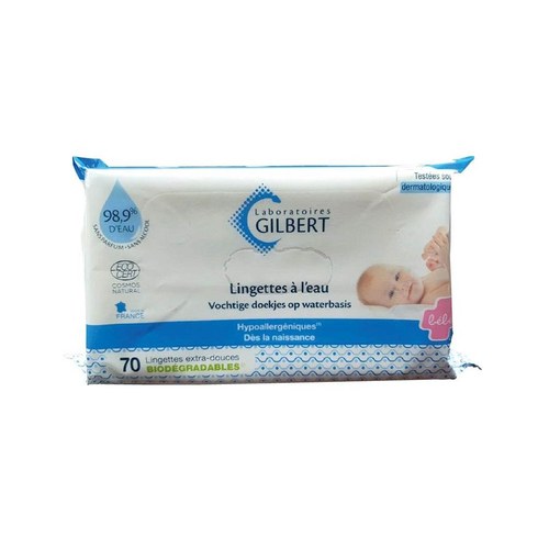 Gilbert lingettes Bio a l'eau 70 Unités