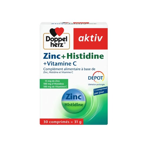 DOPPELHERZ AKTIV ZINC + HISTIDINE + VITAMINE C, 30 COMPRIMÉS