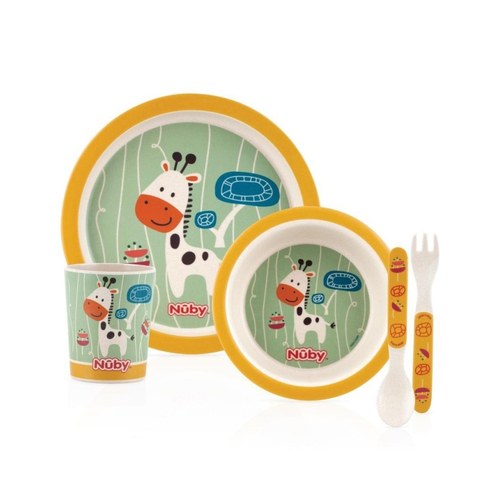 Nûby bamboo feeding set contient 1assiette, 1 bol, 1 tasse, 1 fourchette et 1 cuillère Réf : ID5498