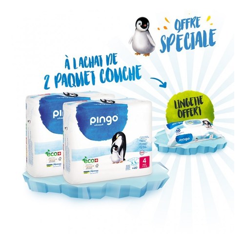 PINGO PACK 2 PAQUET MAXI TAILLE 4 + LINGETTE OFFERT